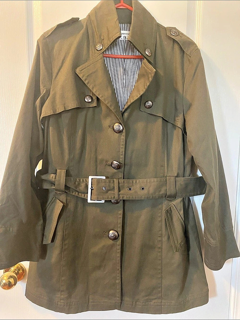 Appraisal Belted Trench Coat in Green Size XL Like New